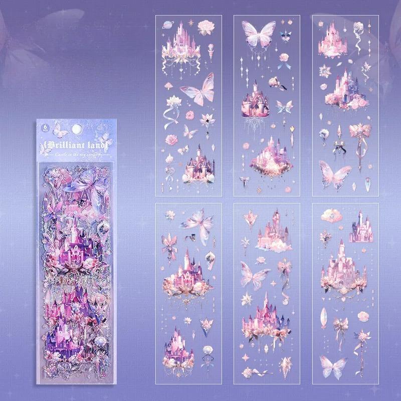 6 Blätter Laser Burg Aufkleber Klebeetiketten Dekorative Tagebuch Album Handgemacht DIY Scrapbooking Journal Notizbuch Collage Material