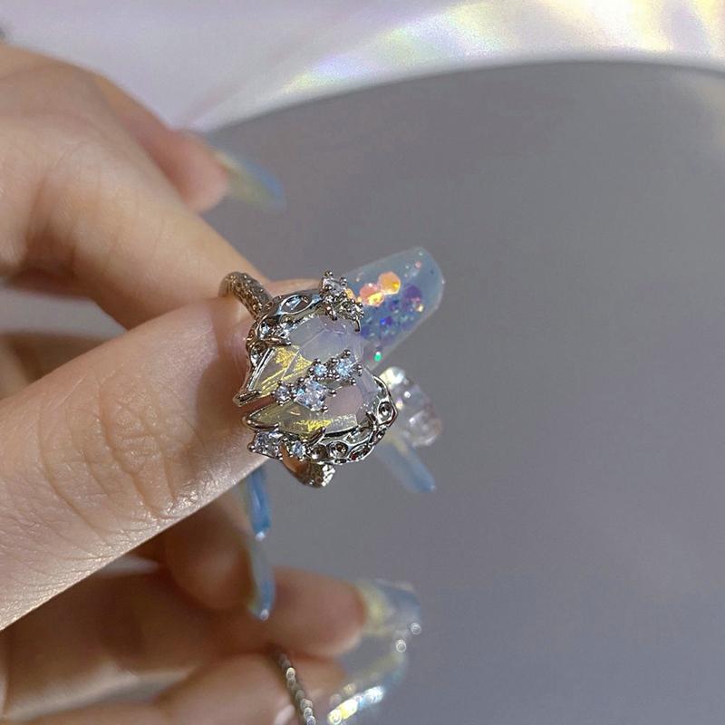 Mode Glänzende Blaue Kristall Planet Ringe Y2K Emo Mädchen Fee Exquisite Offene Finger Ring Frauen Hochzeit Party Trendy Schmuck