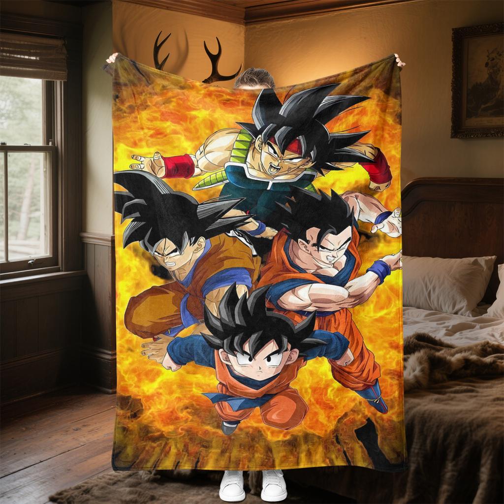 1 ks Flanelová deka s potiskem Dragon Ball Super, Vysoce kvalitní, Pro všechna roční období, Domácí dekorace, Teplo a pohodlí, Perfektní jako vánoční dárky
