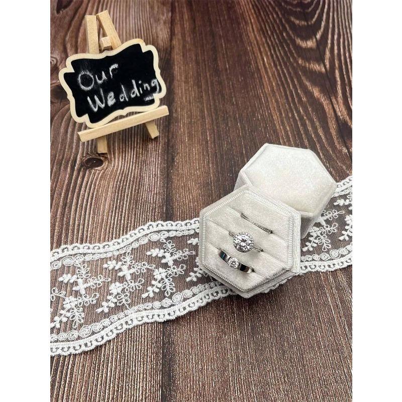 Velvet Ring Box, Hexagon 3 Slots Triple Slot Ring Box, Wedding Day Ring Box For Wedding Ceremony Wedding Ring Holder Ring Box