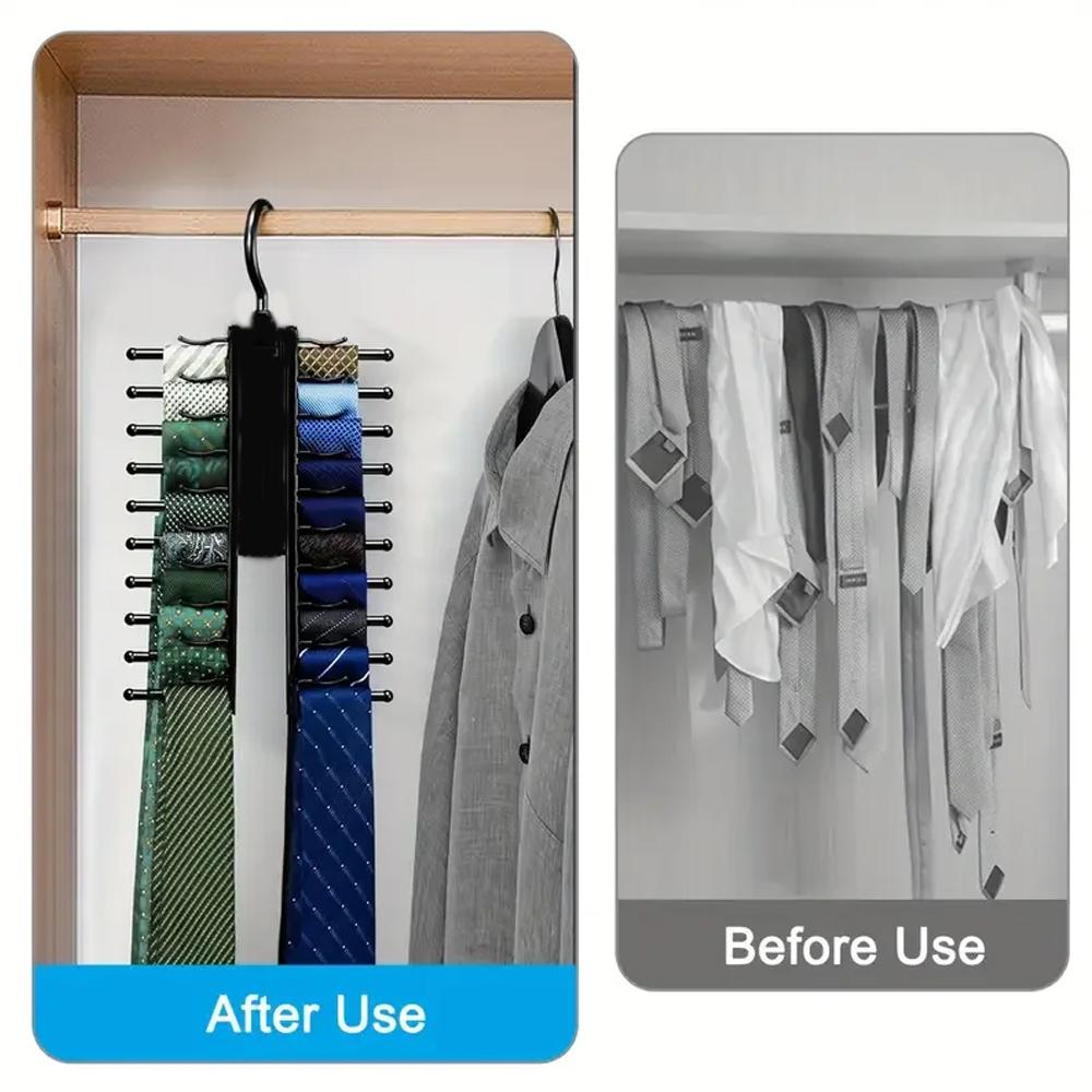 1/2pc 20-Hook Adjustable Tie Storage Rack Rotatable Necktie Tie Hanger Home Wardrobe Organizer for Belts Scarves Tie Clamp
