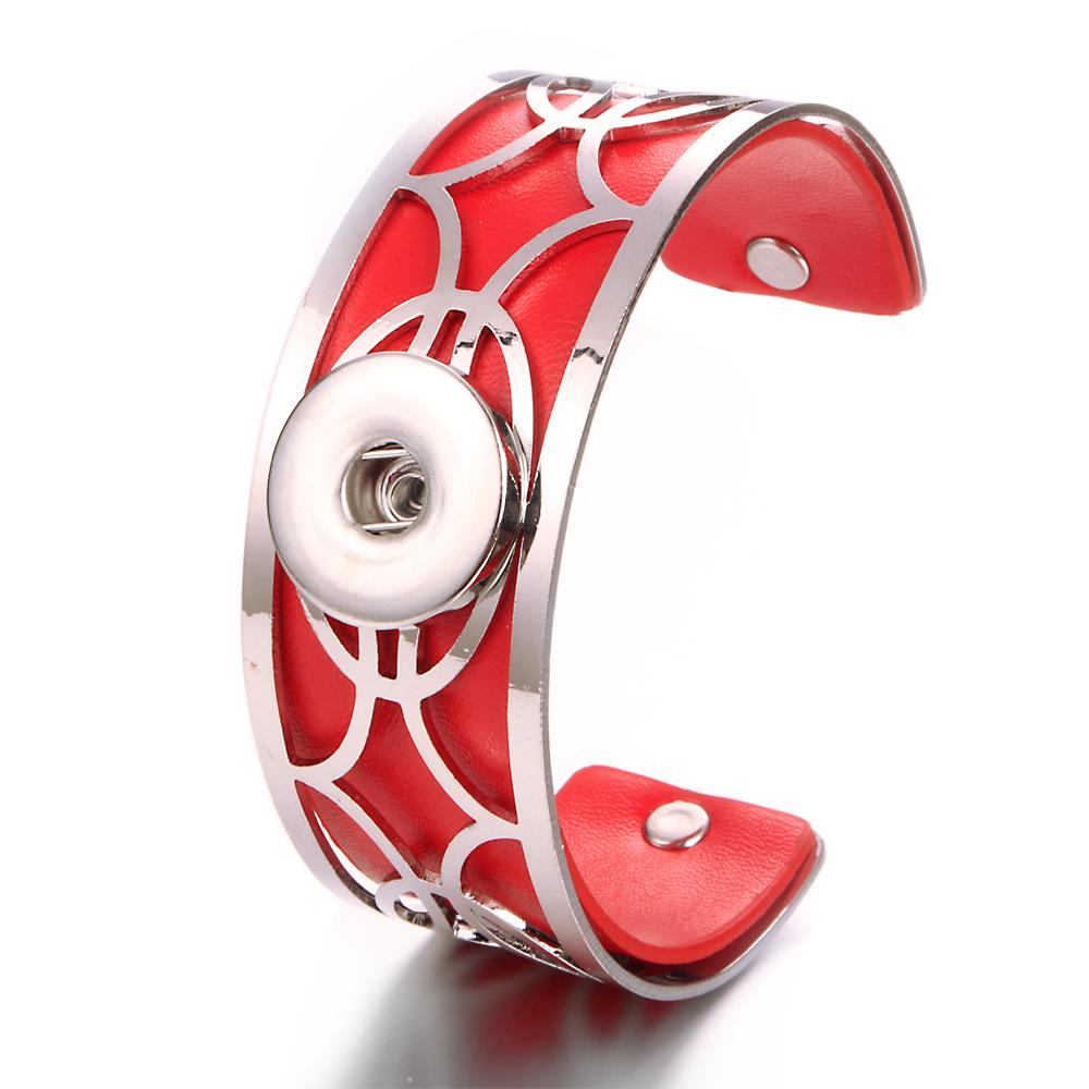 

Adjustable Hollow Out 032 Arm Cuff Armlet Pu Leather Metal Fit 18mm Snap Button Bangle Bracelet Charm Jewelry For Women Gift