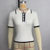 Women S Fitted Ribbed Turn Down Collar Knit Top 3 4 Sleeve
