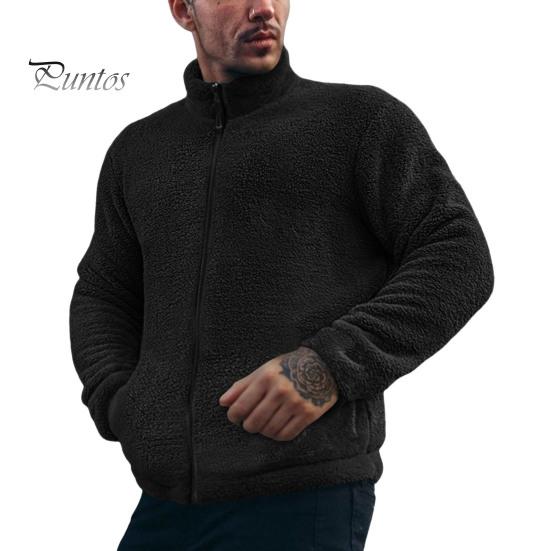 

Мужское зимнее пальто с воротником-стойкой, длинным рукавом, однотонная утолщенная плюшевая куртка с карманами, застежка-молния, верхняя одежда M чёрный