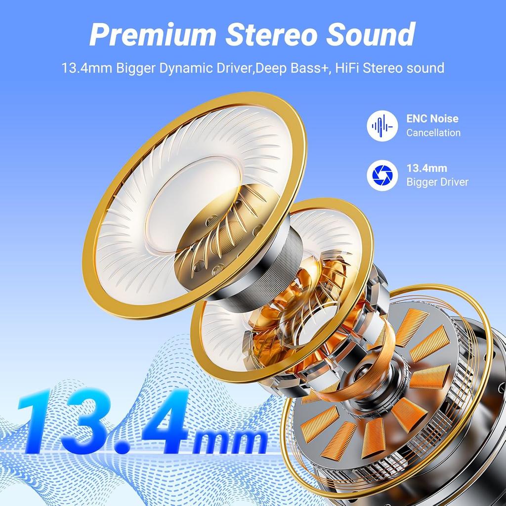 Wireless Earbuds Headphones Bluetooth 5.4 42h Playback for Running/fitness/office 4 Noise Cancelling Microphones IPX6 Earphones for Android iOS