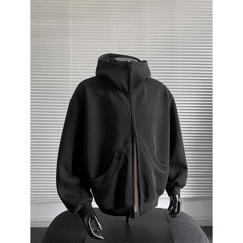 

Осень Новый Свитер Свободный Повседневный Универсальный Японский и Корейский Двусторонняя Молния Капюшон 3XL чёрный