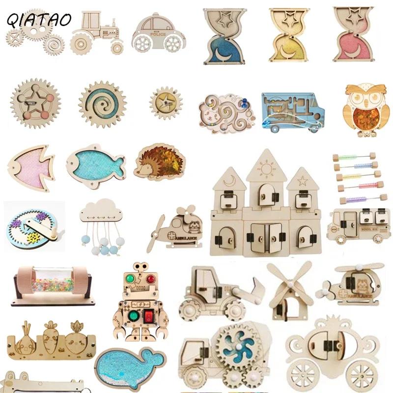 DIY Wood Accessories Montessori Busy Board Castle Sheep Animal Whales Bus Wall Toy Training Material Pack Educational Toy For Ch