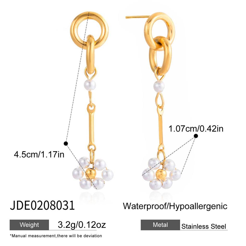 Youthway Elegant Imitation Pearl Flower Drop Earrings For Women  Gold Plated Stainless Steel Earrings Simple Fashion Jewelry