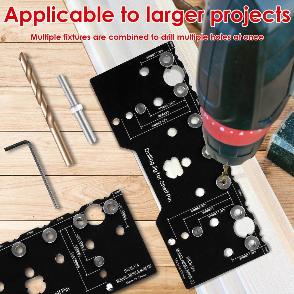 Shelf Pin Jig 1/4 Inch Aluminum Alloy Shelf Pin Drilling Guide Precise Cabinet Mounting Template Woodworking Straight Hole Jig