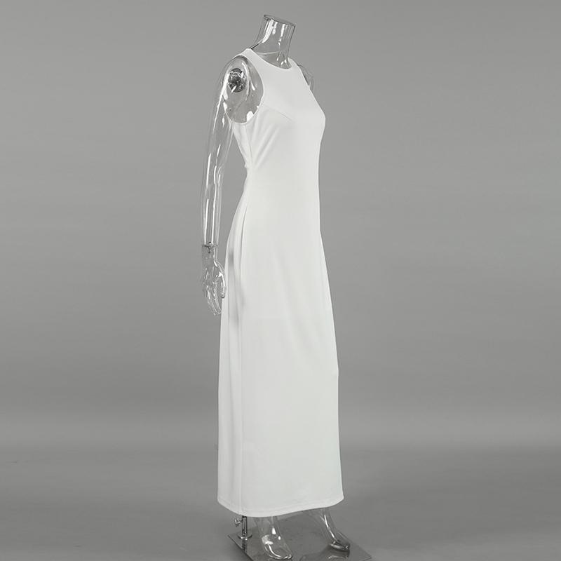 LYRIA Woman Elegant Sexy French Ball Gown Long White Dress Female O-neck Sleeveless Dress Women