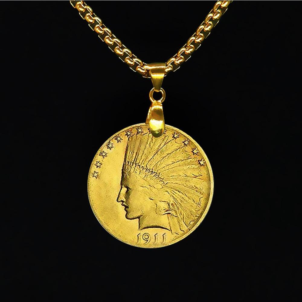

Колье 1911 года, памятная медаль с золотой монетой, винтаж, золотое колье, цепочка для ключицы, колье с монетой, рождественский подарок, наполнители для чулка