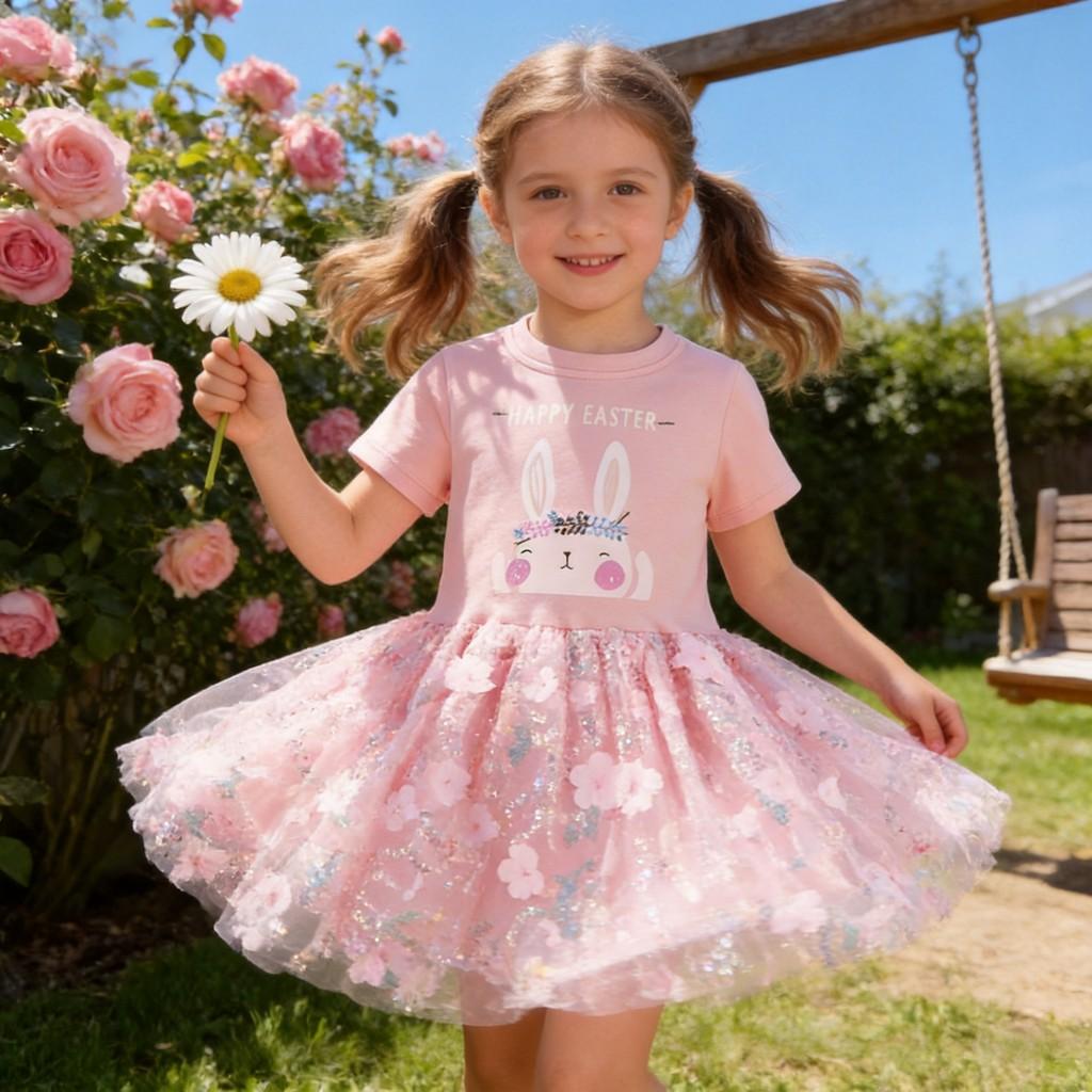 Girl Dress With Cartoon Pattern For Summer Kids Casual Outing