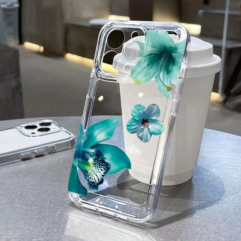 

Teal Floral Pattern Phone Case For iPhone 17 16 Pro Cases iPhone 13 15 14 11 12 Pro Max 16E 17E Air 8 7 Plus XR XS SE Soft Cover iPhone 12 mini