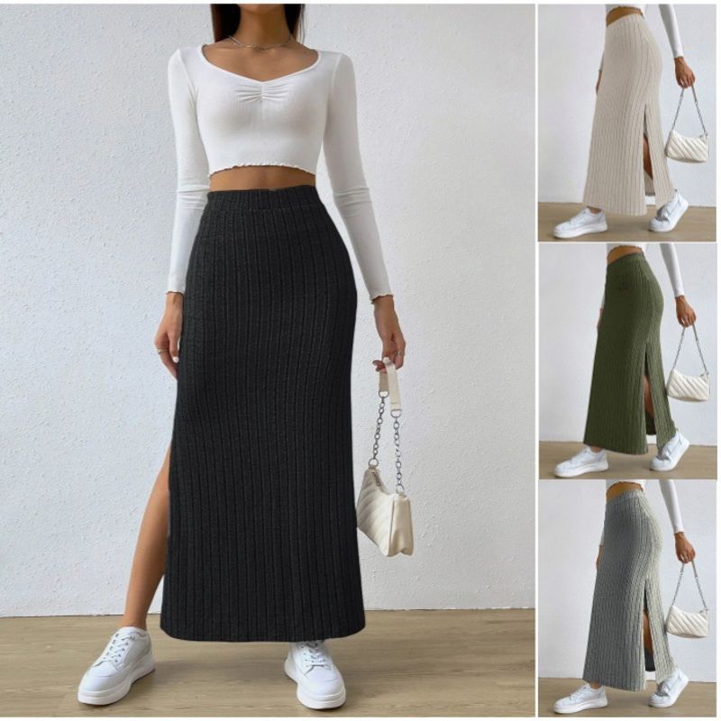 

2024 Side Slit Slim Knit Half Skirt WOMEN S Pants Skirt Black XL