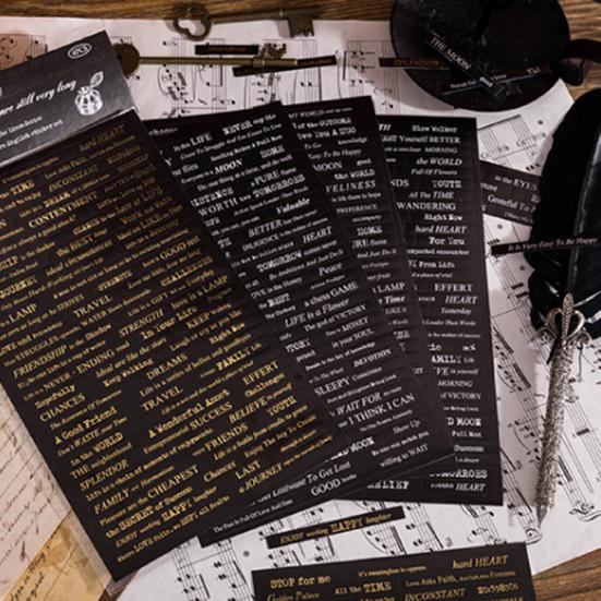 4 ks/sáček Papírové samolepky Proces ražení Retro Jemná rytina Pohodlná samolepicí dekorace 3 styly Anglické písmeno Samolepky na scrapbooking Dívka