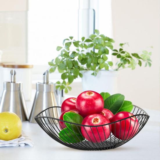 Cesta de Frutas Estilo Nórdico Mano de Obra Exquisita Borde Liso Alambre Ondulado Recipientes de Almacenamiento para Pan Verduras para Cocina
