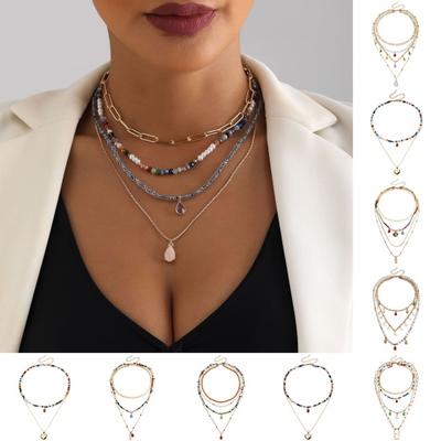 Boho em camadas colar de contas colorido frisado clipe de papel colar gargantilha colar traje étnico jóias