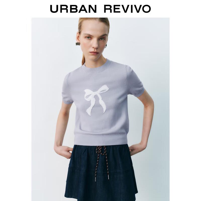 UR Women's Short Sleeve Knit Top with Contrast Bow