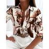 Leopard Print Pattern Lapel Button Women's Shirt 3D Printed Casual Fashion Long Sleeve Button Shirts New Spring Clothes Top