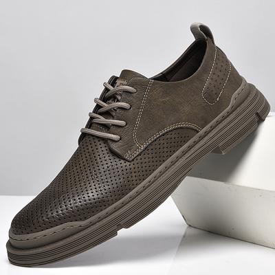 Fashion Fashionable Lace Up Men's Perforated Outdoor Comfortable Leather Shoes Summer Brand New Cowhide Breathable Casual Leather Shoes