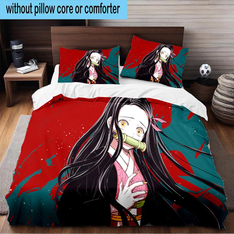 Kamado Dreams In The Night Sky 3PCS Print Bedding Set, Includes A Duvet Cover and Two Pillowcases for Bedroom, Dormitory, Suitable for All Seasons