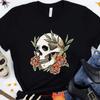 Skull With Flowers T Shirt Funny Halloween Teacher Vintage Soft Versatile Comfortable Slightly Streetwear Graphic
