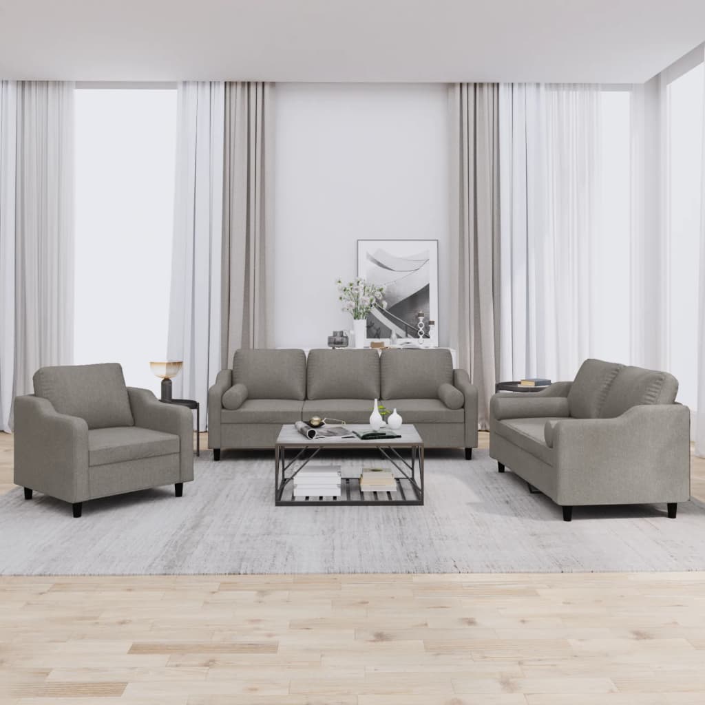 Vidaxl 3-Cz. Relaxation Set With Cushions, Taupe, Fabric
