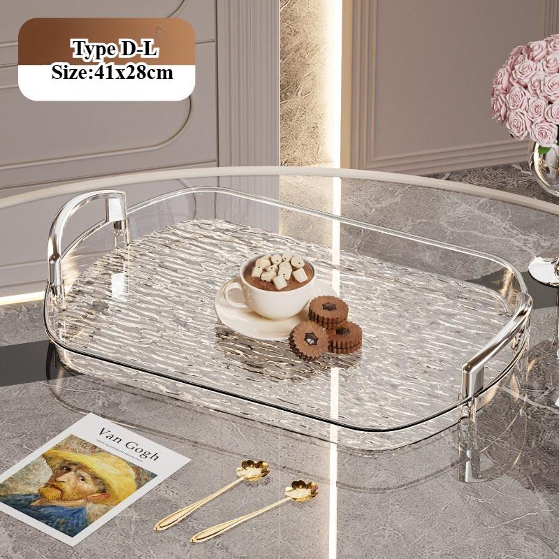 Clear Plastic Serving Tray PET Material with Handles Versatile Dining Tea Serving Platter for Home Restaurant Cafe Decorate