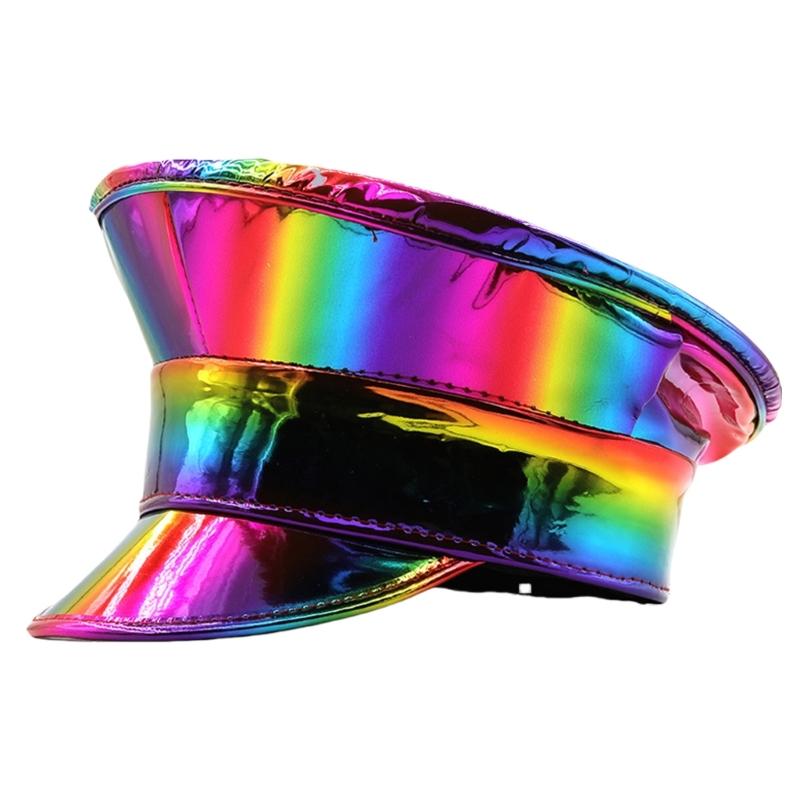 Shimmering Marine Hat Adult PU Leather Flat Top Caps for Bachelorette Party
