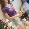 Summer New Korean Style V-neck Drawstring Navel-baring Sexy Short Top Women's Waist Design Slim Short-sleeved T-shirt