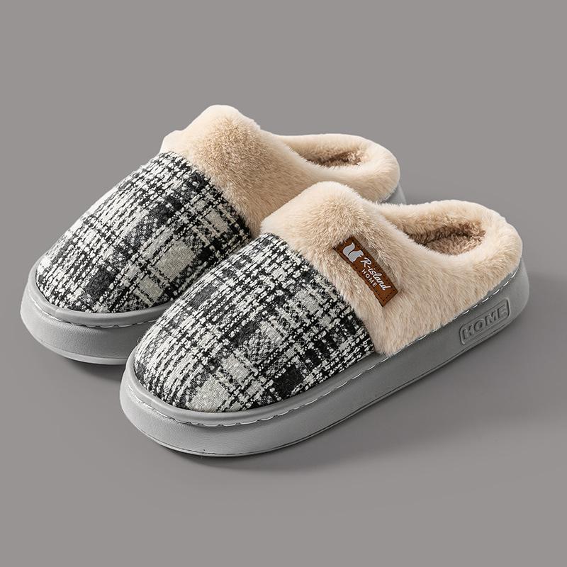 Knitted Cartoon Cotton Slippers Autumn and Winter New Indoor Shoes Home Warm Plush Couple Cotton Slippers