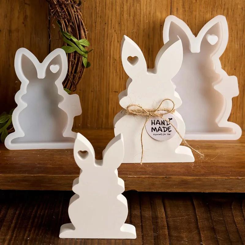 3D Heart Rabbit Silicone Candle Mold for DIY Easter Bunny Soap Plaster Concrete Resin Craft Making Home Festival Decor Art Gift