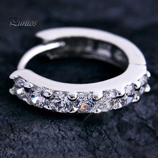Round Earrings Fashionable Alloy Single Hoop Row Rhinestones for Banquet Rhinestone