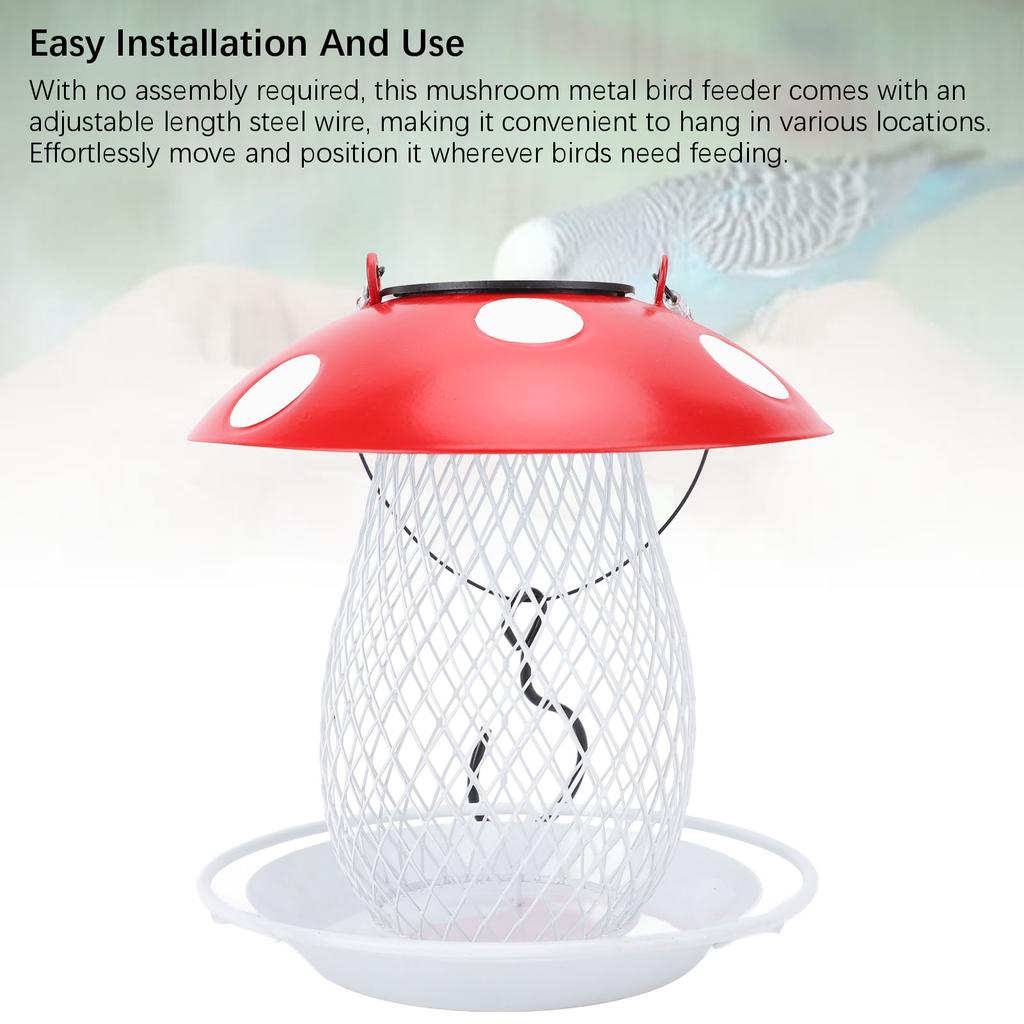 Hrănitoare Păsări Metalică Ciupercă Fier Drăguță Lumină Solară Exterior Agățată Hrănitoare Păsări pentru Curte Grădină Balcon