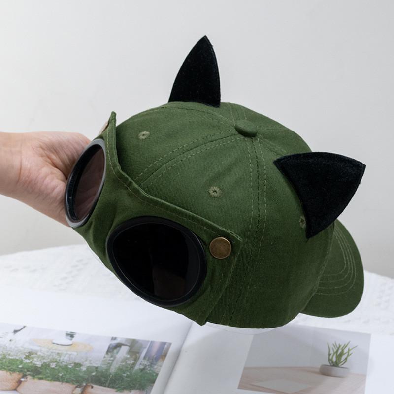 Fashionable Korean Style Aviator Glasses Cap With Cute Cat Ears Double-sided Wear Baseball Hat