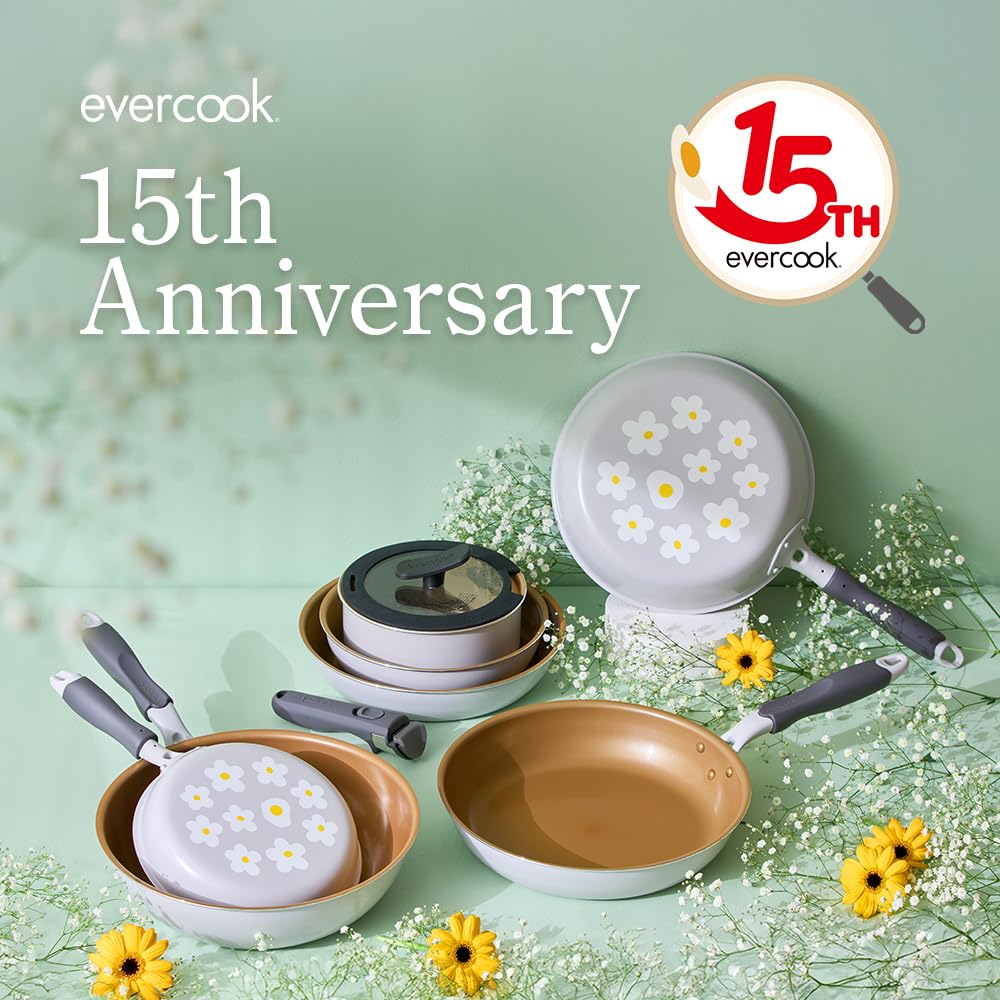 Limited Edition Evercook Frying Gas Stovetop Gray with Floral Doshisha Pan, 26cm, Only, Lightweight, Non-Stick, PFOA/PFOS Free, Print, 500-Day