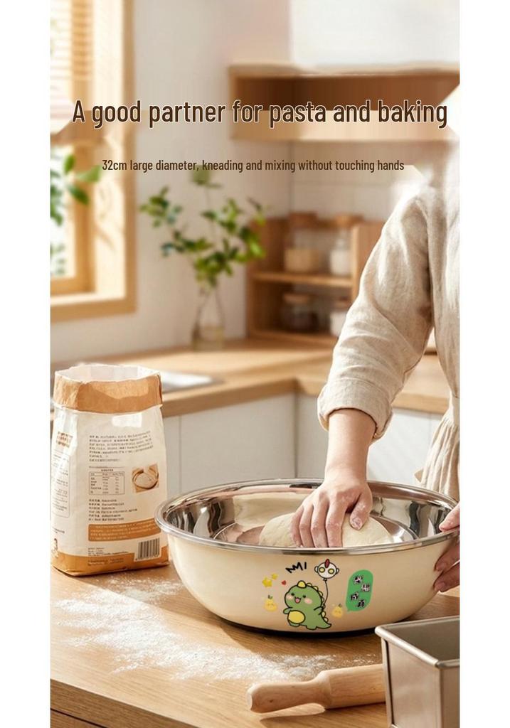 Thickened Food-Grade Stainless Steel Bowl: Ideal for Dough Mixing, Vegetable Washing & Baby Bottles.