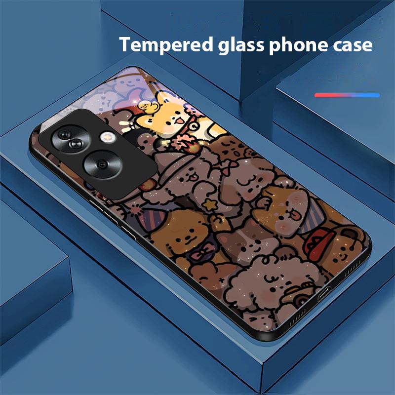 

Светящийся котенок для Oppo A79 5G 58 78 74 60 4G Reno 11F Realme GT 6 11 Note 50 10 C55 X2 Закаленное стекло Черный чехол для телефона For Reno 11 Pro 5G