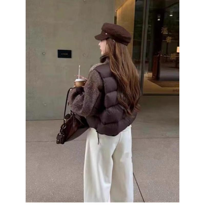 Fashion Woolen Spliced Down Padded Jacket Women's Winter Short Coat Loose Parkas Thicken Warm Stand-collar Outerwear
