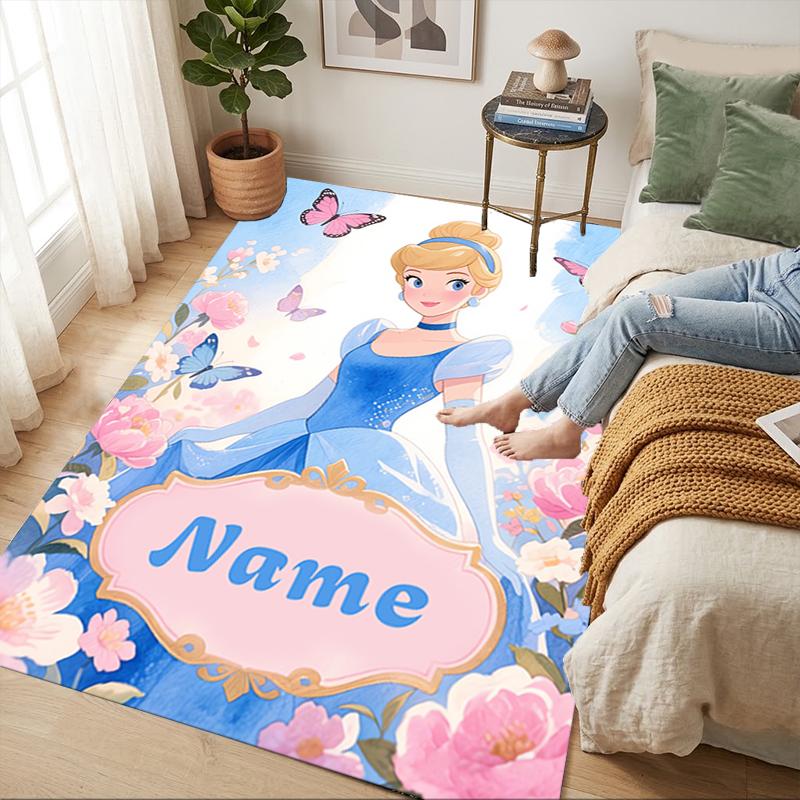Custom Name Princess Garden Living Room Non-Slip Area Rug Soft Carpet for Bedroom Kids Playroom Sofa Office Home Decor Doormat