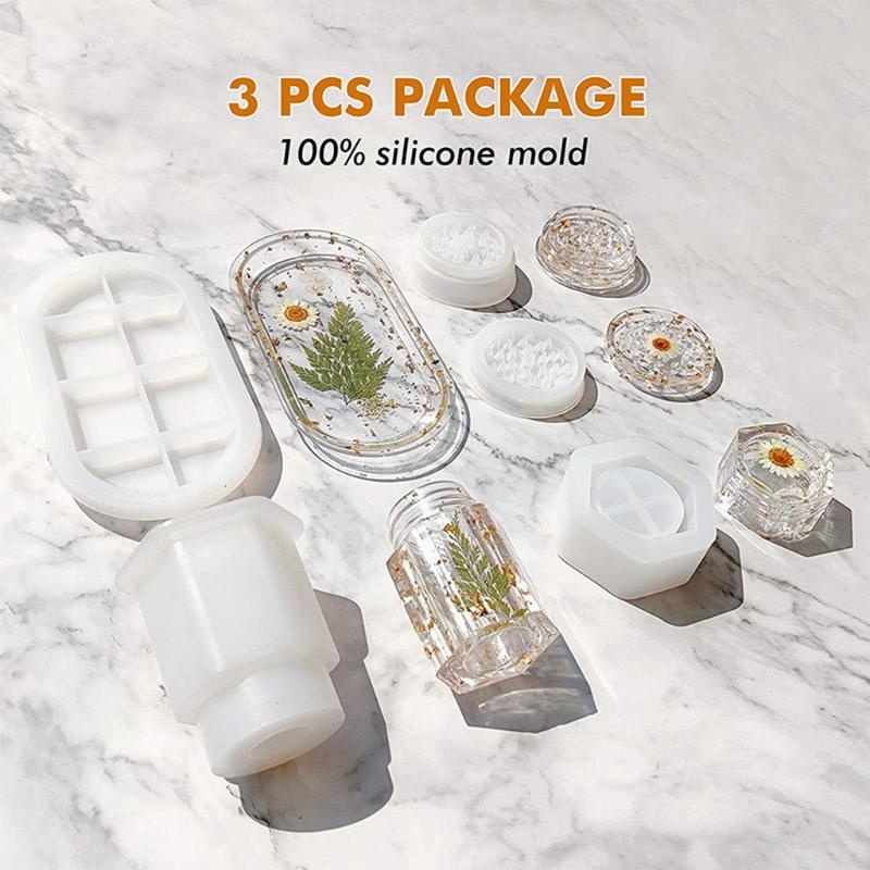 Resin Molds for Large Hexagon Jar and Spice Grinder Mills Grinder Epoxy Casting Silicone Mould for DIY Herb Crusher