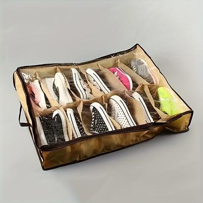 12-Fächer Transparenter Schuh-Organizer - Faltbare, Staubdichte & Feuchtigkeitsbeständige Schuhaufbewahrungsbox für Schlafzimmer Unterbett Schuh-Organizer