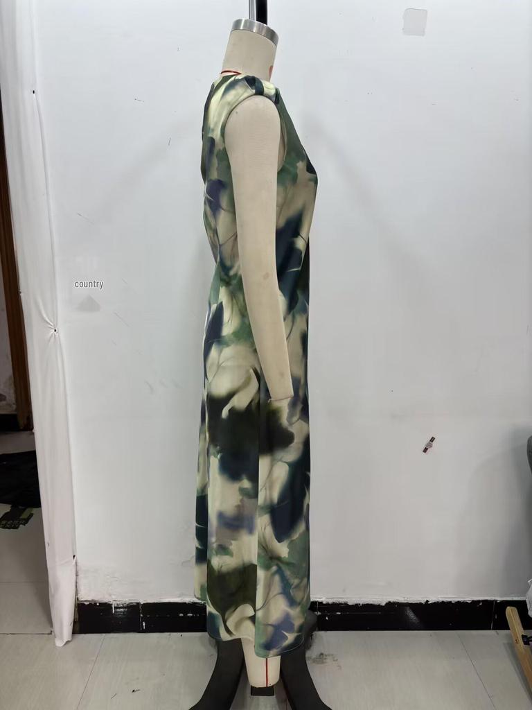 Spring 2025 Women's Tie-Dye Sleeveless Slimming Casual Dress - European & American Style