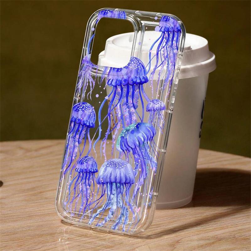 Ocean Jellyfish Pattern Phone Case for Samsung S25 S24 S23 S22 FE Plus Ultra A53 A52 A14 A54 A35 A15 A55 5G Clear Soft Cover