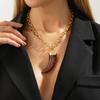 Ethnic Style Wolf Tooth Pendant Necklace Gold Punk Western Cowboy Style Necklace Jewelry Accessories Vintage Cow Horns Necklace