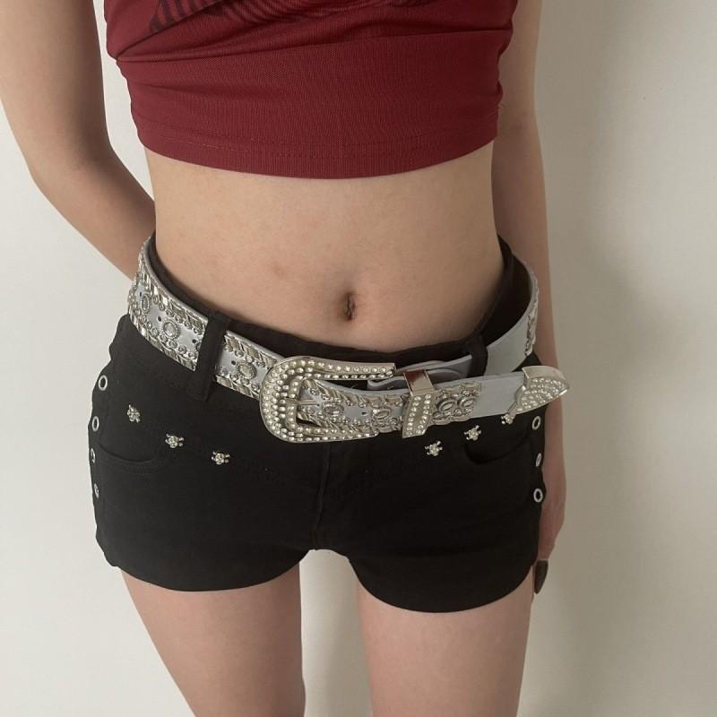 Y2k Style Unique Wide Waist Belt With Dazzling Rhinestones For Outfits Trendy