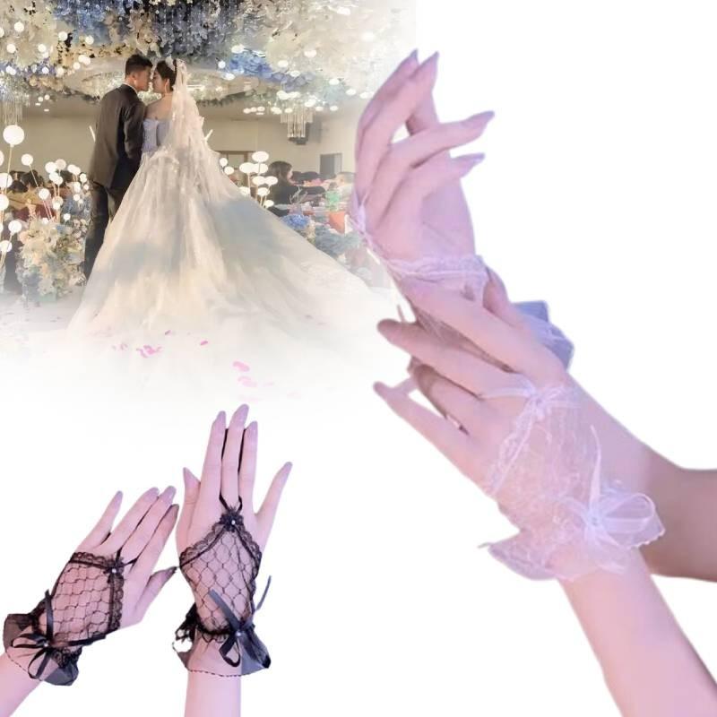 Stylish Short Mesh Gloves For Bride's Wedding Attire And Daily Wear In Soft White