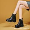 Autumn and winter new round head thick-soled leather Martin boots for women, thick heel waterproof table V-mouth side zipper, super high heel short b