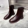 Brown short boots women's winter 2025 new velvet boots flat-bottomed versatile Martin boots autumn and winter soft leather thin boots