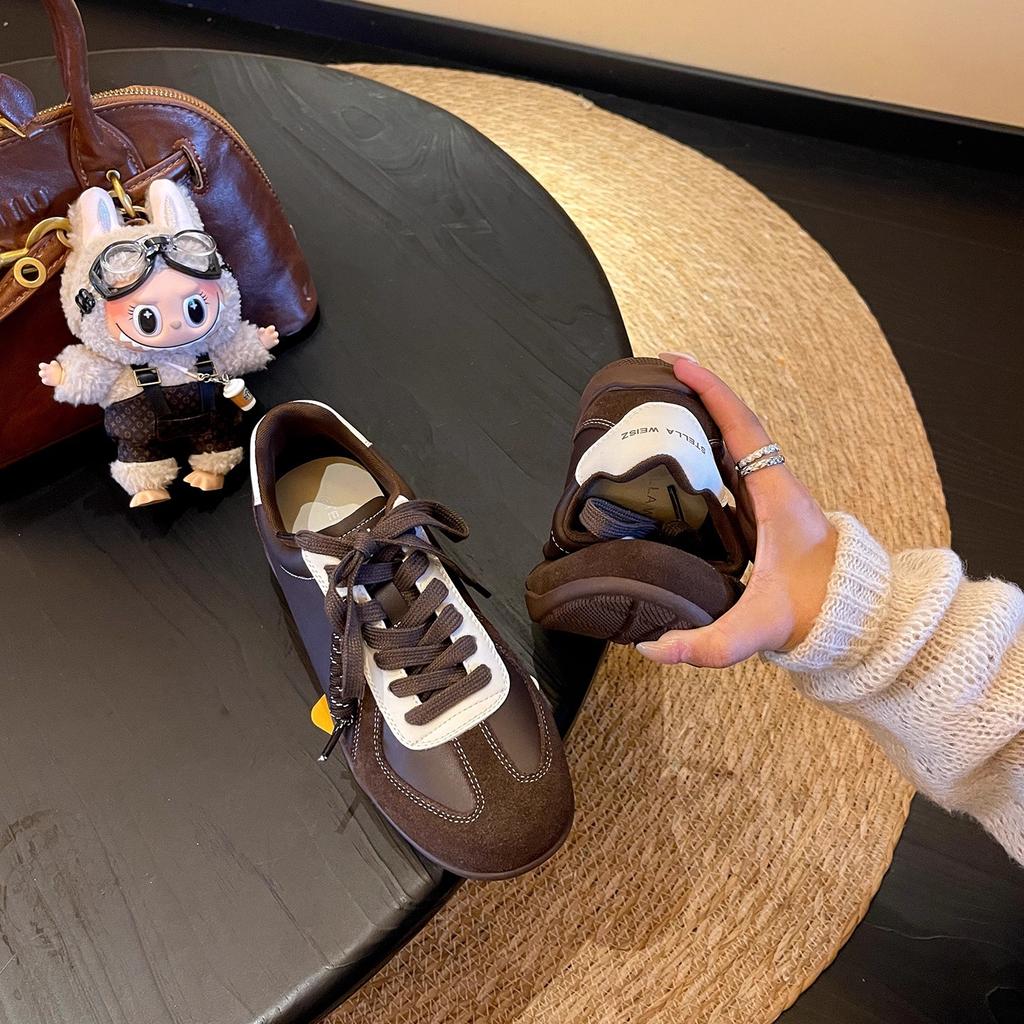 Retro Color Matching German Training Shoes Women's 2025 Huge Good-looking Inner Height Increase Leather Platform Casual Sports Shoes Forrest Gump Sh